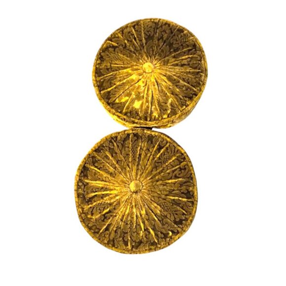 Set of Vintage Round Gathered Crush Velvet floral Cushions Chic Filled Luxury - Picture 4 of 16